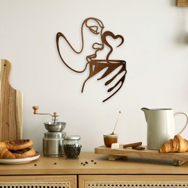 Oubasa Metal Coffee Wall Decor, Kitchen Wall Art, Minimalist Woman Drinking Coffee Sculptures for Office Living Room Coffee Bar Home Decoration, Housewarming Gifts for Women