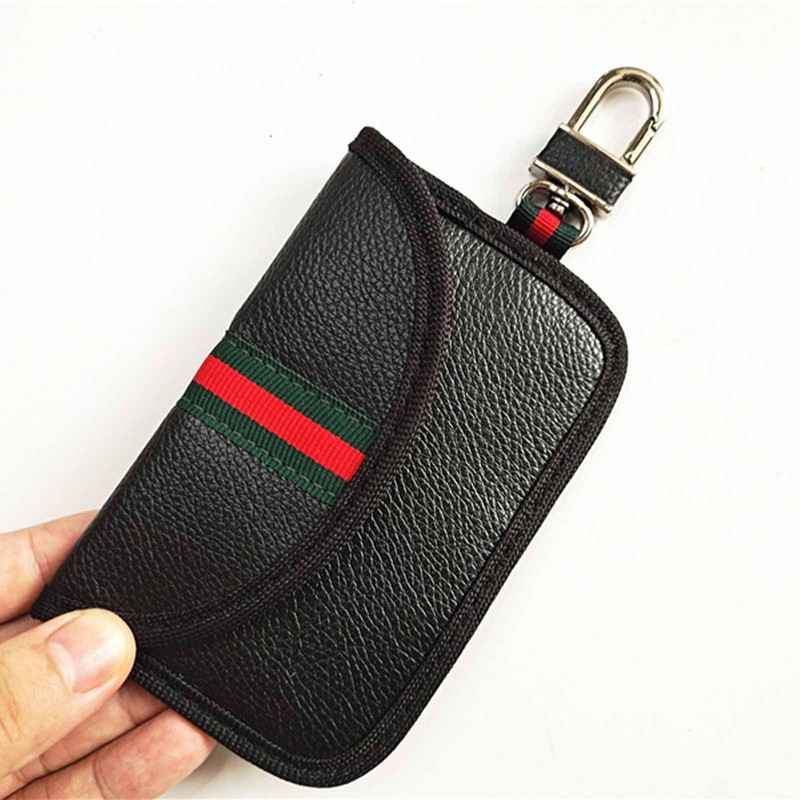 Faraday Leather Car Key Case RFID Remote Key Shielding, black,