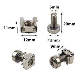 Gad2go 50 Pack Rack Mount Cage Nuts Screws and Washers Kit M6 x 20 mm Server Rack Screw and Cage Nut for Audio Server Shelves Cabinets,Silver