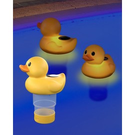 Duck Pool Chlorine Floater 1 Inch Solar Powered Night Glow&Pool Decoration Floating Chlorine Dispenser for Pool,Wedding,Party,Hot Tub,SPA(Chlorine Tablet Not Included)