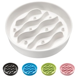 MOPANG Ceramic Slow Feeder Dog Bowls for Medium and Large Dogs, 2.0 Cups Dog Slow Feeder for Fast Eater, 30oz, 8in, White