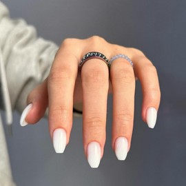 White Short Coffin Press on Nails Medium Coffin Nails Press ons, Glue on Nails Short Fake Nails for Women, Ballerina T Shape Acrylic False Nails Natural Handmade Gel Nails Medium Square Nails