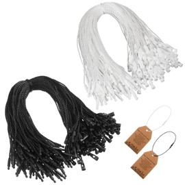 Shappy Pack of 100 Nylon Cord for Hanging Labels, Disposable Price Nylon Cord with Snap Fastener for Attaching Labels Safety Labels Attachment Hook Cord for Clothes (White and Black)