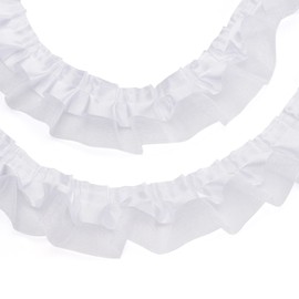 PandaHall 21.8 Yards Satin Organza Lace Edge Trim 2-Layer Gathered Ruffle Chiffon Ribbon 1-5/8 Inch White Pleated Edging Trimmings Fabric for Cloth Sewing Embroidered Applique Wedding Party Décor