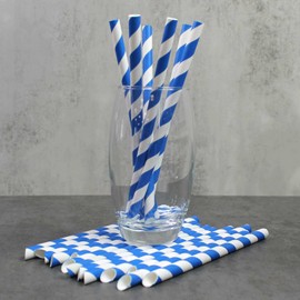 Blue & White Striped Paper Straws with Bevel Tip (9mm x 200mm) - Pack Size 200 - Perfect for Slushies, Milkshakes & Smoothies/FSC Certified/Food Safe/Biodegradable/Eco-Friendly