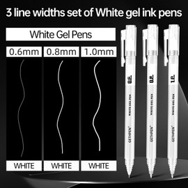 GETHPEN White Gel Pens,0.6mm 08mm 1.0mm Fine Point Opaque White Archival Ink Pen for Black Paper Drawing, Sketching, Illustration, Bullet Journaling, Pack of 9
