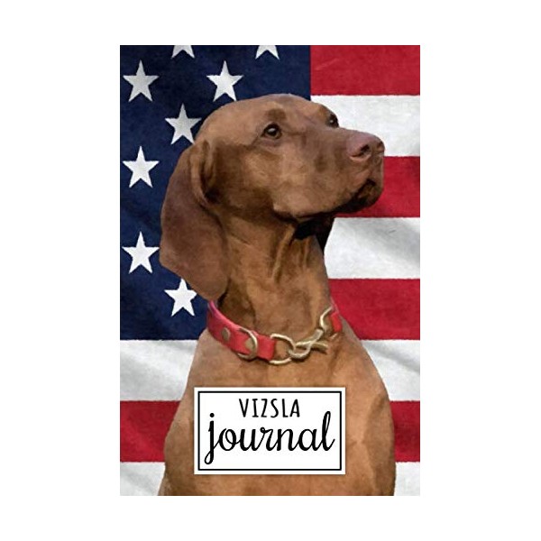 Vizsla Journal: VIZSLA DOG WITH USA AMERICAN FLAG Portrait Painting,