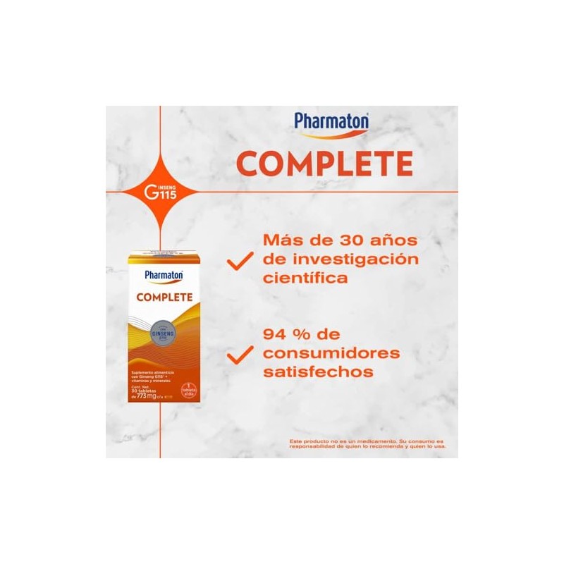 Pharmaton Complete suplemento alimenticio, Gingsen G115+ vitaminas, 200tabs