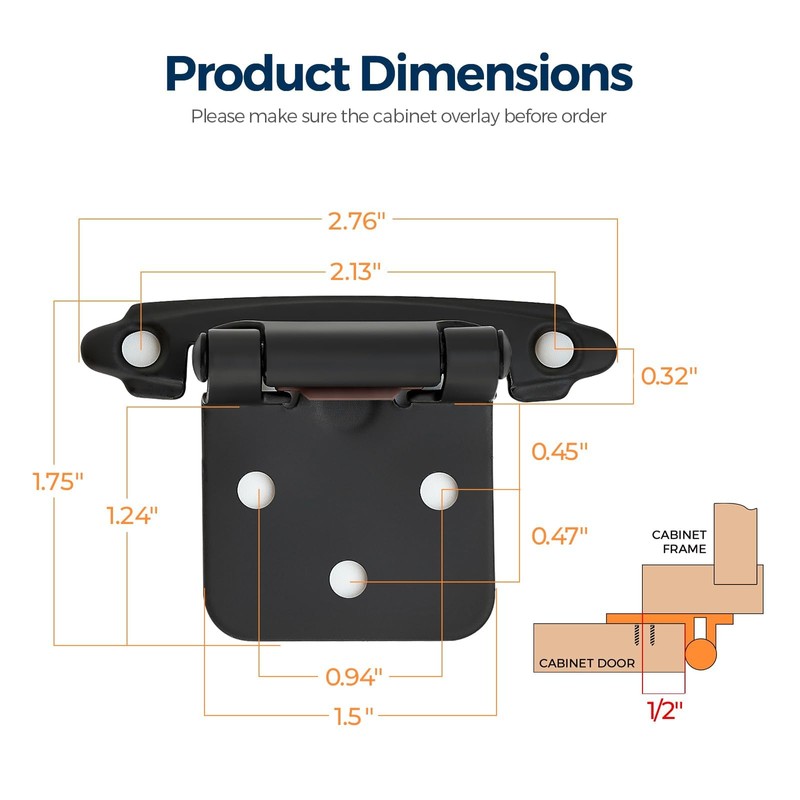 Ravinte 60 Pack (30 Pairs) 1/2" Overlay (Variable) Cabinet Hinges,