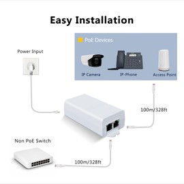 Gigabit PoE+ Injector 30W IEEE802.3at/af Compliant, Supplies PoE(15.4W) or PoE+(30W) Power Over Ethernet Distances Up to 328ft, PoE Injector Adapter for Camera/Access Point/IP Phones, AG-P200