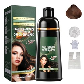 Champú para Teñir el Cabello 500ml con Ingredientes Herbales - Cubre Canas en Casa 3 en 1 para Hombres y Mujeres (Marrón Castaño)