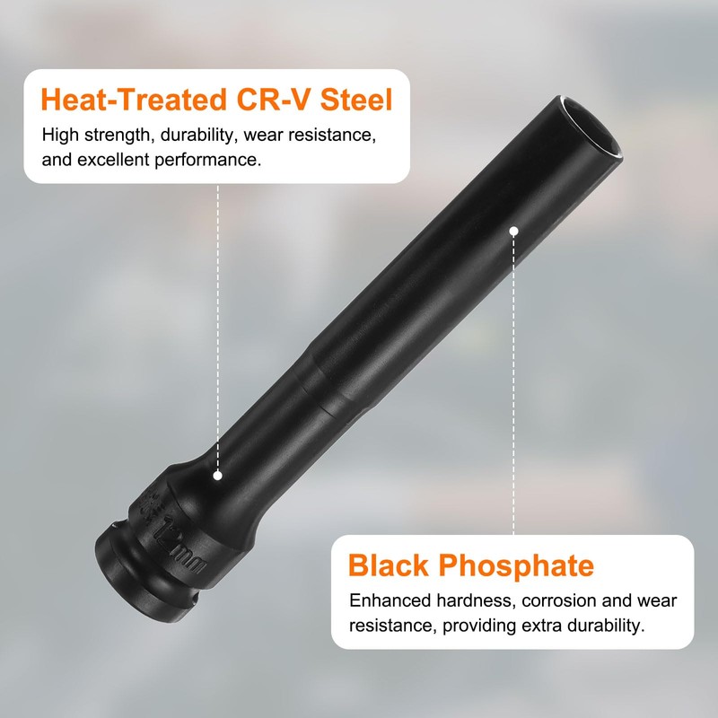 HARFINGTON Deep Thin Wall Impact Socket 12mm Metric 6 Point