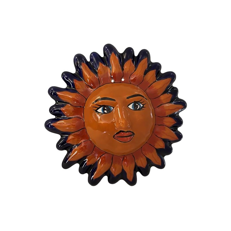Fine Crafts Imports Talavera Ceramic Sun Face Wall Sculpture, Orange,