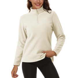 MAGCOMSEN Sport Sweatshirts for Women Lightweight Winter Jackets Long-sleeve 1/4 Zip Polar Fleece Pullover, Beige, M