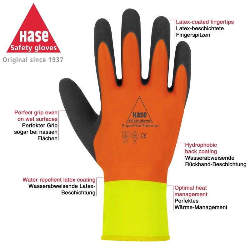 1 Pair of Hase Superflex Thermo+ Winter Work Gloves -