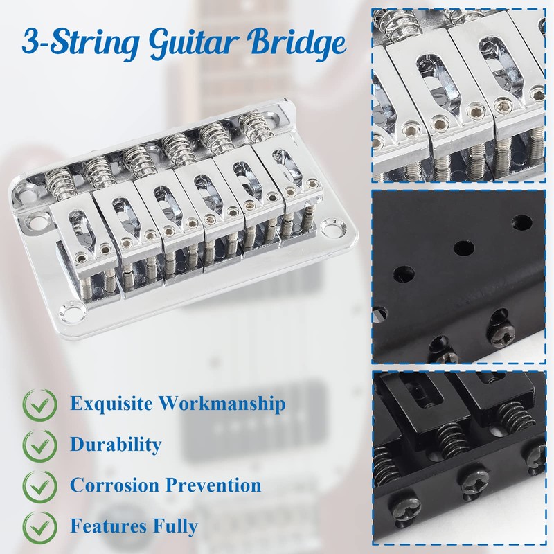 HARSKIYER Silver Adjustable 6 String Guitar Bridge, Metal Fixed Top