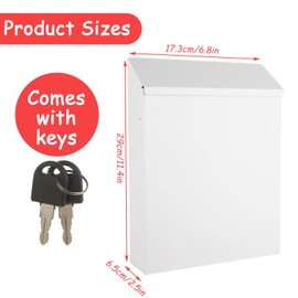 Acrux7 Metal Suggestion Boxes, Wall Mount Money Cash Drop Box with Lock and Keys, 11.4 x 6.8 x 2.6 Inch Donation Box with Slot and Lock Ballot Voting Boxes for Home Office (White)