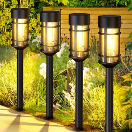 8 Pack Solar Pathway Lights Outdoor, Waterproof Solar Lights Outdoor with Metal & Glass Design - Auto On/Off, Long-Lasting, Landscape Lighting for Garden, Yard, Lawn, Driveway, Walkway