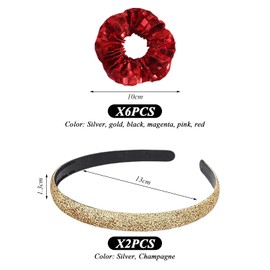 6 Pieces Of Sequined Hair Rings And 2 Pieces Of Hairbands, Fashionable Hair Accessories, Creative Hair Accessories, Simple And Versatile Hair Accessories, Hairstyle Accessories.