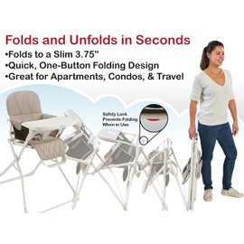 Primo PopUp Folding High Chair for Baby Age 6 to 36 Months - Taupe Folding Beach Style High Chair with Removable Dishwasher Safe Tray, 3pt Safety Harness, Leatherette Seat - Space Saving Design