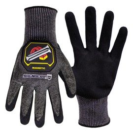 MagnoGrip Level 5 Cut Resistant Work Gloves - Magnetic Storage, Nitrile Coated, Touchscreen Compatible, Impact Protection, Industrial Safety Gloves for Construction, Mechanic & DIY Use - Gray, XL
