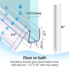 1 Pack Shower Door Bottom Seal POZIA-36(914mm) Long,1/2"(12mm) Thick,Frameless Glass Shower Door Seal Strip Clear Polycarbonate Durable Stop Shower Leaks and Create a Water Barrier Ultra Clear