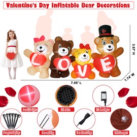 Silipull 7 ft Long Valentine's Day Inflatable 4 Bear Love Heart Decorations with LED Lights for Outdoor Valentine's Day Wedding Proposal Ceremony Romantic Night Anniversary Yard Lawn Garden