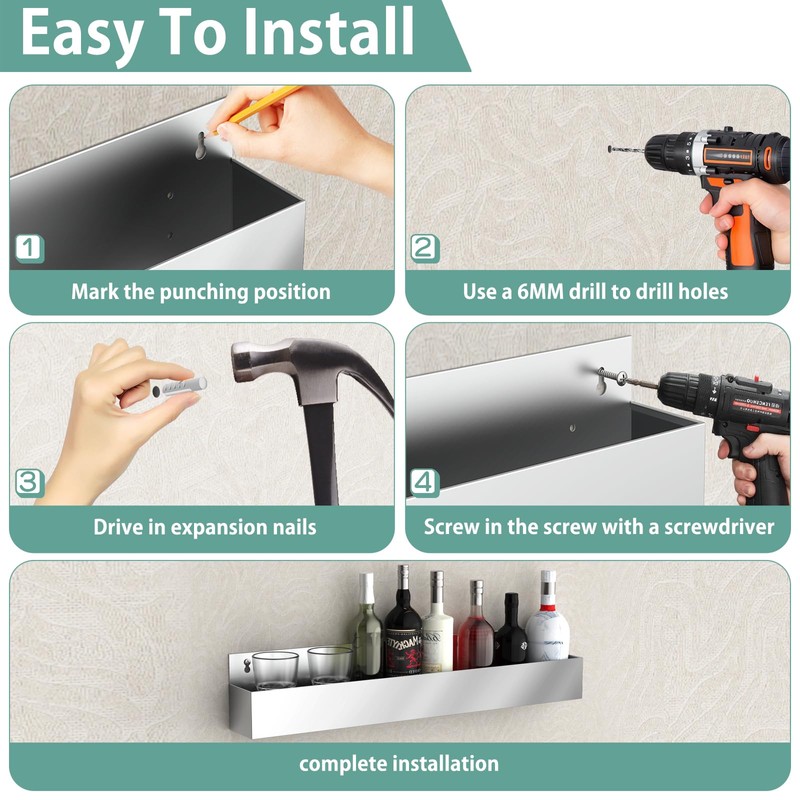 IRONDIY 32-inch Stainless Steel Bar Speed Rail,Wall Mounted Liquor Bottle