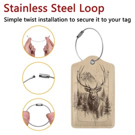 2 Pack Luggage Tags for Suitcases, Travel ID Tags with Privacy Cover, Stainless Steel Loops & Address Card – Cruise Essentials for Women Men, Backpacks & Bags Mountain Forest Deer