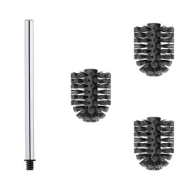 WAVEWO Toilet Brush Set, Stainless Steel with Interchangeable Head, 3 Heads, Eco-Friendly, Stainless Steel Handle (27 cm), for Modern Bathroom (Black, 6.5 cm)