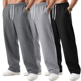 August Alley 3 Pack Big and Tall Men's Sweatpants Open Bottom Athletic Pants Drawstring Elastic Waist with Pockets(Mix Gray, Light Mix Gray, Black,3X-Large)