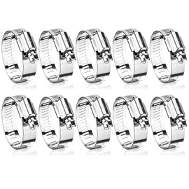 10 Pack Jubilee Clips 21–44mm – Adjustable Stainless Steel Hose Clamps for Medium Pipes and Hoses, Fuel, Water, Gas Applications, Worm Drive Pipe Clips for Plumbing