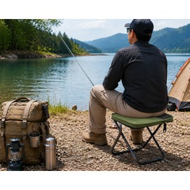 Portable Folding Camping Chair with Backrest – Lightweight Outdoor Fishing Stool with Mesh Pocket Storage for Travel, Hiking and Camping