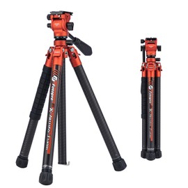 Fotopro Carbon Fiber Travel Tripod 2.2lbs Ultralight 64 Inch Portable Compact Travel Video Tripod for Camera DSLR Load up to 22lb X-Aircross 3 Lite Video Orange