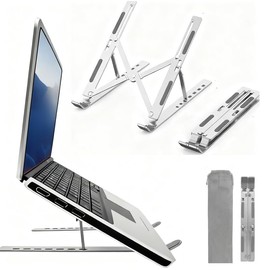 Cuerpise Laptop Stand, PC Stand, Aluminum Alloy, Height Adjustment, 7 Levels of Angle, Tablet Stand, Foldable, Lightweight, Stable, Heat Dissipation, Anti-Slip, Ergonomic Design, Storable, Home / Work
