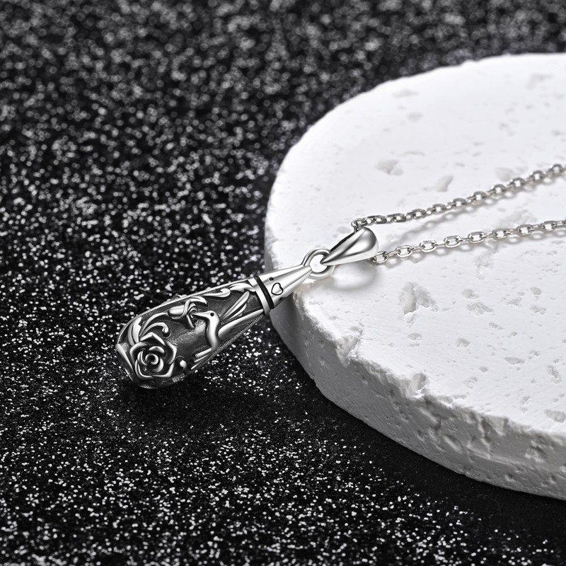 925 Sterling Silver Urn Pendant Necklace Teardrop Cremation Jewelry for