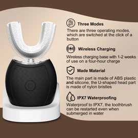 Magentak Magentak U-Shaped Toothbrush for Adult, Electric Toothbrush for 360-degree Cleaning, Ultrasonic Toothbrush for Teeth Whitening, Wireless Charging Automatic Toothbrush Kit for Travel or Home(Black)