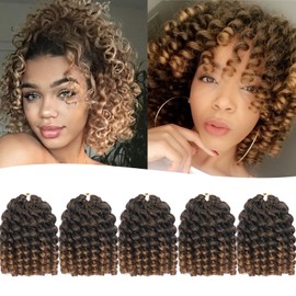 8 Inch Jamaican Bounce Crochet Hair 5 Packs 2X Ringlet Wand Curl Crochet Hair Pre Looped Bouncy Curl Curly Crochet Hair Extension Brown Ombre Crochet Braiding Hair 100 Roots