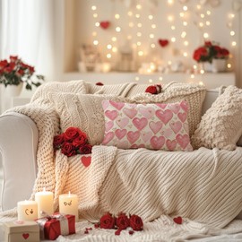 AACORS Valentines Pillow Covers 12x20 Inch Pink Hearts Golden Polka Dots Decorative Pillow Case Wedding Decorations for Home Sofa Couch Valentines Gift AA662-12