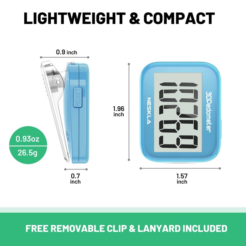 NESKLA 3D Pedometer for Walking, Simple Step Counter with Large