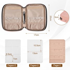 Aucuu Jewelry Travel Organizer Case, Portable Foldable Earrings Storage Book with Clear PVC Pocket for Necklaces, Earrings, Rings, Bracelets - Pink