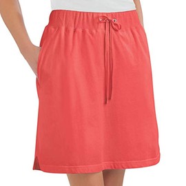 Collections Etc Women's Drawstring Cotton Knit Pull-On Skort with Elastic Waistband - Casual Summer Apparel, Coral, Large
