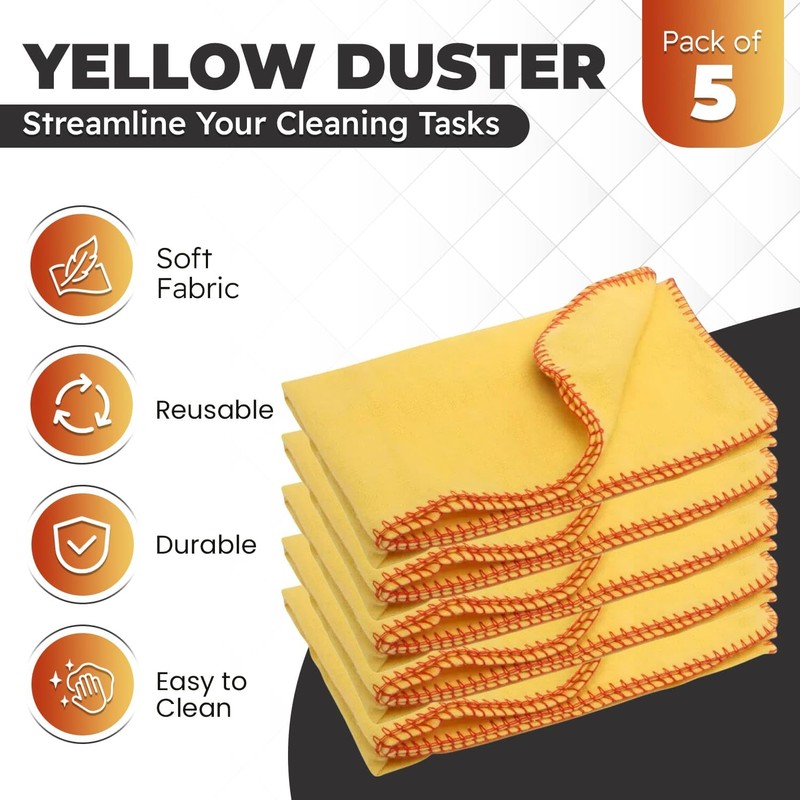 Pack of 5 Jumboo Yellow Dusters Cleaning Cloth 100% Cotton