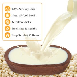 Aromatherapy Candle, SEVEYEE Vanilla Candle 3wicks 12oz, Large Wooden Bowl Candles for Women,Girl Birthday Gift