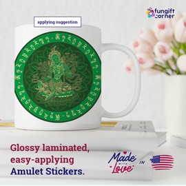 Green Tara Feng Shui Amulet Sticker, Feng Shui Symbol for Good Fortune and Well-Being, Set of 5 Pieces Decorative Stickers, 4.3 Inch Diameter