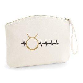 Horoscope - Taurus - Zodiac Star Sign Birthday (Heartbeat Style) make up bag - organic cosmetic wristlet case - natural, large