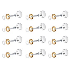 Wopanxye 12 Sets Mirror Screw, 16mm Decorative Brass Cap Chrome Covers Brushed Polished Stainless Steel Nail with Rubber Washers for Furniture Fittings Tables Bath Plates Wardrobes Glass Signs, Silver