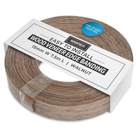 WoodPress® 15mm Real Walnut Iron-On Edging – 7.5m Roll – Pre-Glued Wood Veneer Tape for Easy DIY Application – Will Cover the Edge of a Standard MDF Panel