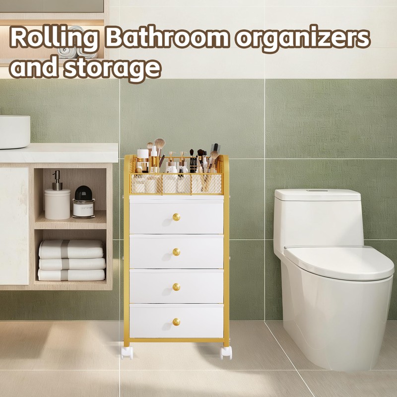 Rolling Makeup Organizer Cart, Under Desk Storage Cart with 4