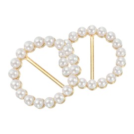 sourcing map 2pcs Silk Scarf Ring Clip, Pearl Round Shape T-Shirt Ties Clips Kit Clothes Corner Knotted Button Waist Buckle Wrap Holder for Women Shawl Shirts Clothing, Gold